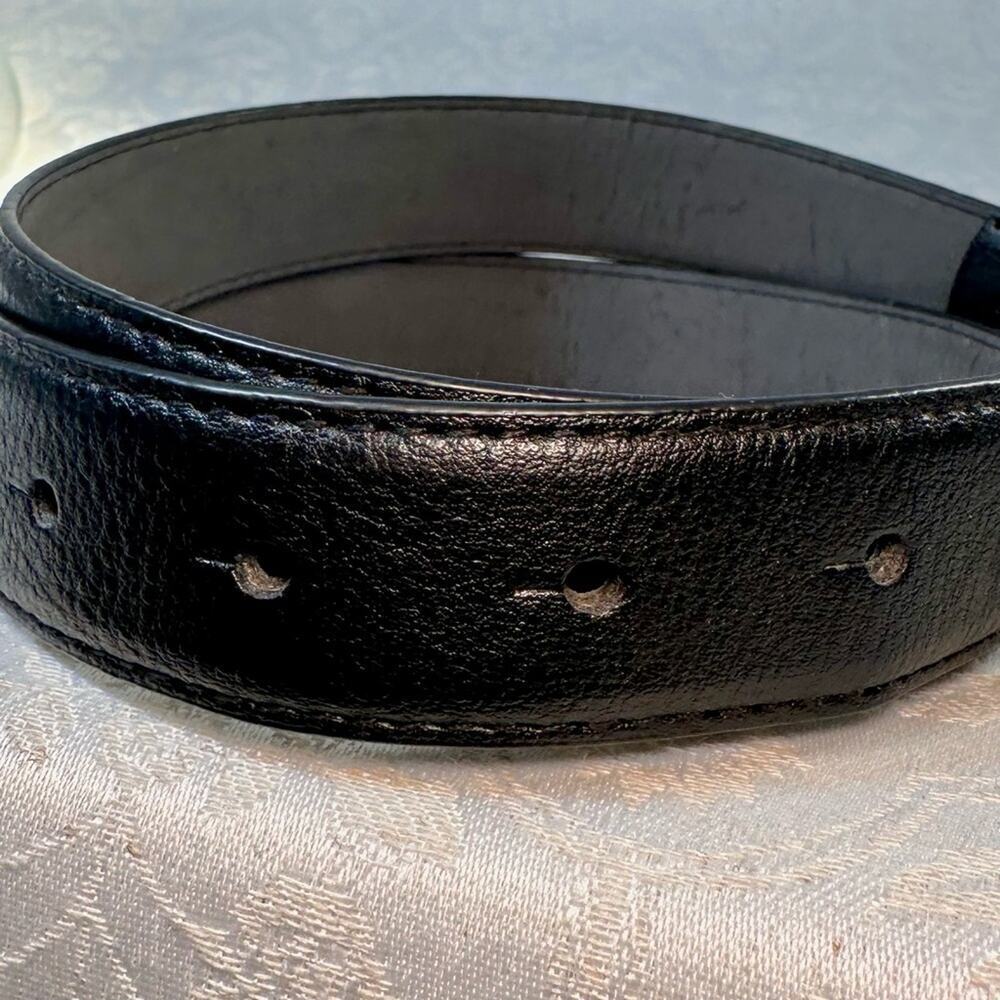 Black Leather Belt with Silver Buckle 37.5 inch - Picture 4 of 6